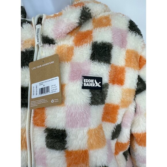 Eddie Bauer Kids Dust Fleece Plush Hooded Jacket Checkered Print XL - Picture 2 of 13